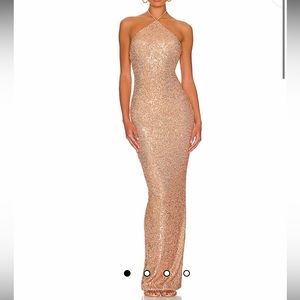 Nookie revolve gold high neck open back dress